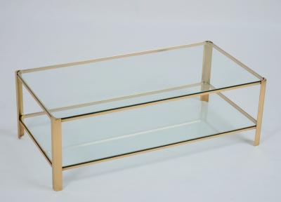 Rectangular Two Tier Coffee Table in Brass and Glass France 1970s