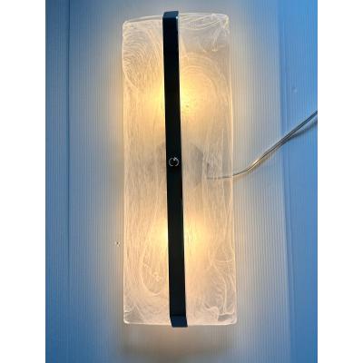 Rectangular Venied White Alabastro Murano Glass Chromed Wall Sconce A Pair