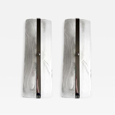 Rectangular Venied White Alabastro Murano Glass Chromed Wall Sconce A Pair