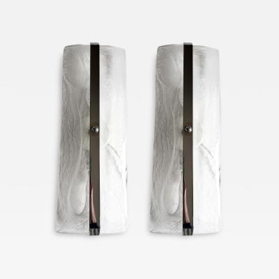 Rectangular Venied White Alabastro Murano Glass Chromed Wall Sconce A pair