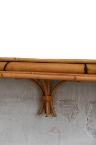 Rectangular mirror with pressed bamboo shelf and bamboo cane frame Italy 1970