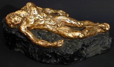 Recumbent Male Nude Gilded Bronze Sculpture by Agnes Yarnall 