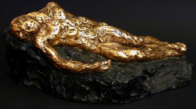 Recumbent Male Nude Gilded Bronze Sculpture by Agnes Yarnall 