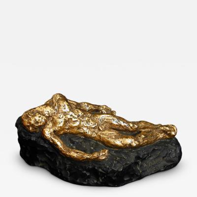Recumbent Male Nude Gilded Bronze Sculpture by Agnes Yarnall 
