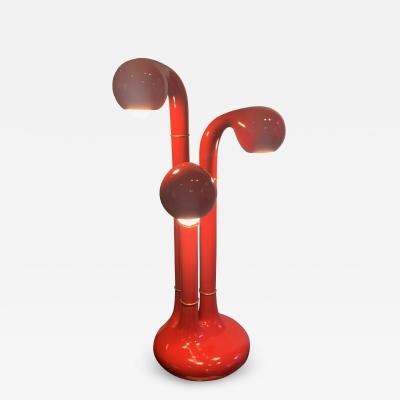 Red Ceramic and Brass 3 Light Lamp