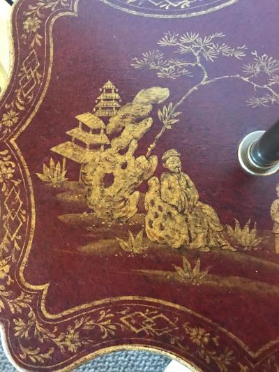 Red Chinoiserie Decorated Table Lamp with Custom Shades