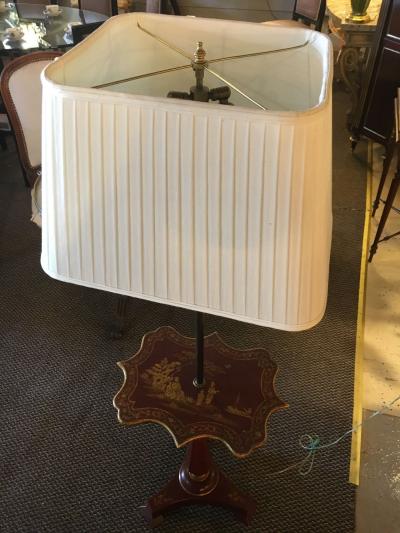 Red Chinoiserie Decorated Table Lamp with Custom Shades