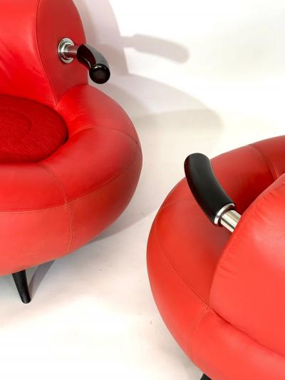 Red Leather Post Modern Lounge Chair Italy 1990