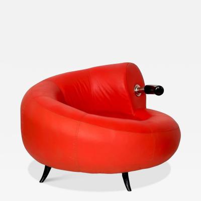 Red Leather Post Modern Lounge Chair Italy 1990