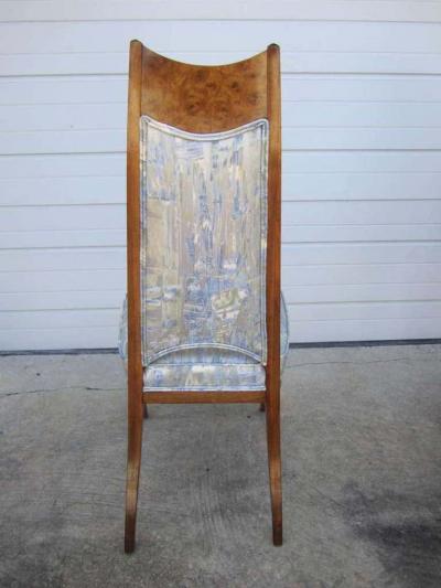 Red Lion 6 American Mid century Modern Burled Wood Dining Chairs Klismos Style