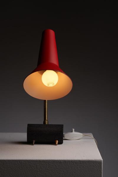 Red Metal Table Lamp with Brass Gooseneck