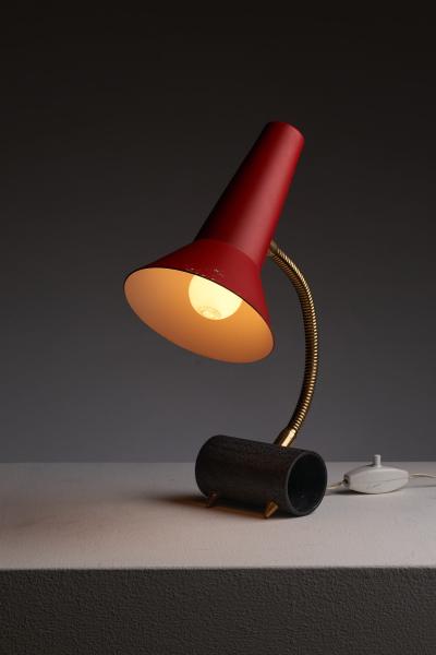 Red Metal Table Lamp with Brass Gooseneck