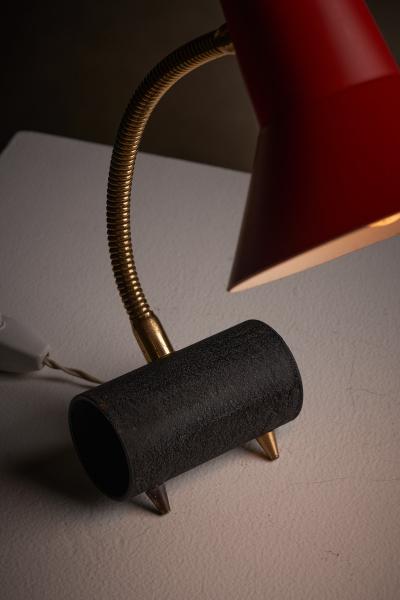 Red Metal Table Lamp with Brass Gooseneck