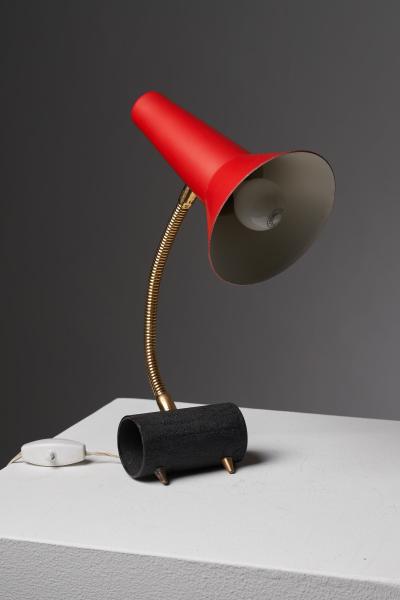 Red Metal Table Lamp with Brass Gooseneck