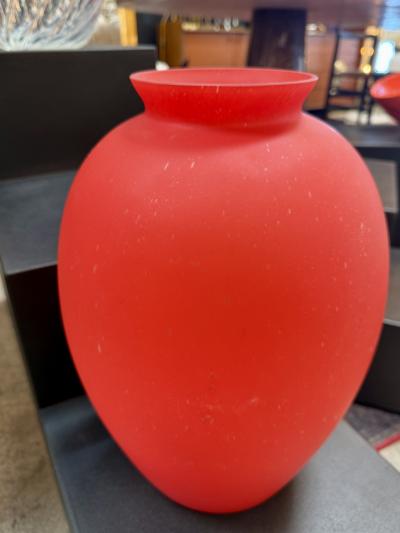 Red Satin Glass Vase Handblown Italian Art Glass