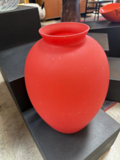 Red Satin Glass Vase Handblown Italian Art Glass