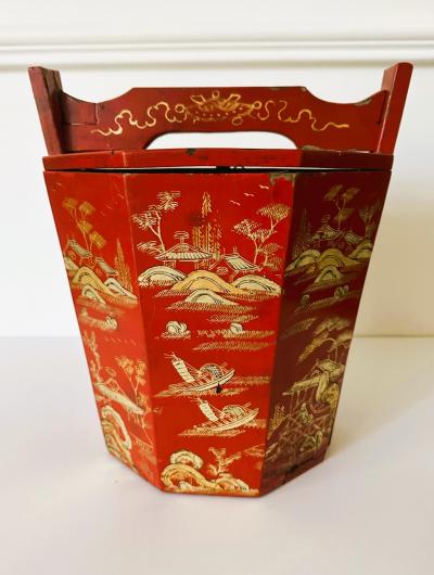 Red and Gold Lacquer Portable Tea Bucket and Cover Ryukyu Kingdom Okinawa