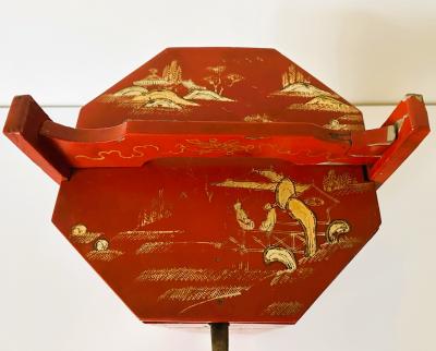 Red and Gold Lacquer Portable Tea Bucket and Cover Ryukyu Kingdom Okinawa
