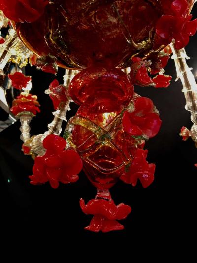 Red and Gold Sumptuous Murano Glass Chandelier 1980s