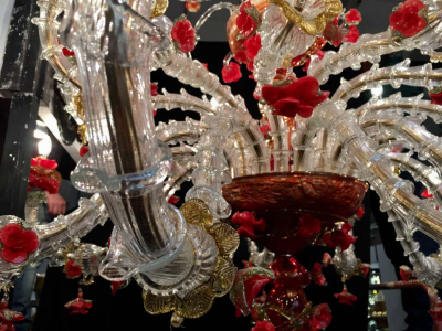 Red and Gold Sumptuous Murano Glass Chandelier 1980s