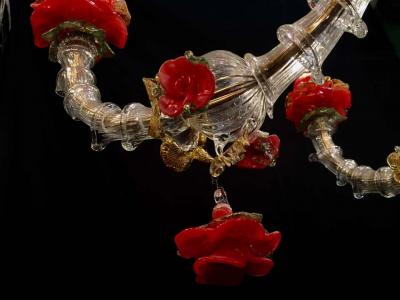 Red and Gold Sumptuous Murano Glass Chandelier 1980s