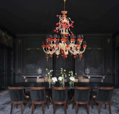 Red and Gold Sumptuous Murano Glass Chandelier 1980s