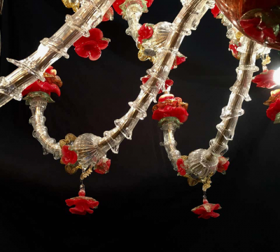 Red and Gold Sumptuous Murano Glass Chandelier 1980s