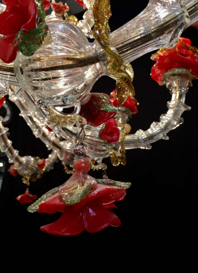 Red and Gold Sumptuous Murano Glass Chandelier 1980s