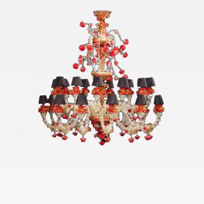Red and Gold Sumptuous Murano Glass Chandelier 1980s