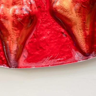 Red art glass framed mirror by Massimiliano Luzzi