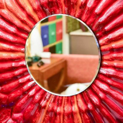 Red art glass framed mirror by Massimiliano Luzzi