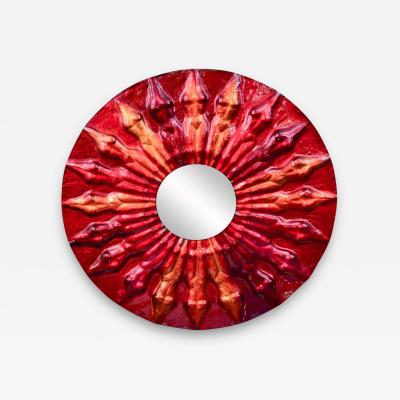 Red art glass framed mirror by Massimiliano Luzzi