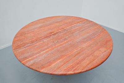 Red travertine dining table in style of Angelo Mangiarotti