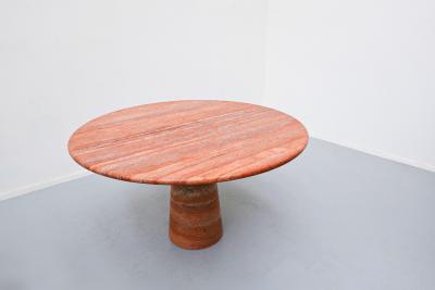 Red travertine dining table in style of Angelo Mangiarotti