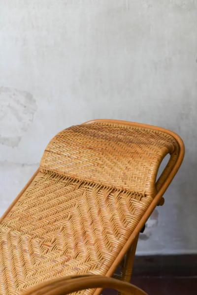 Reed chaise longue with armrests and footrest Italy 1980