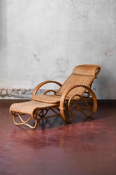 Reed chaise longue with armrests and footrest Italy 1980