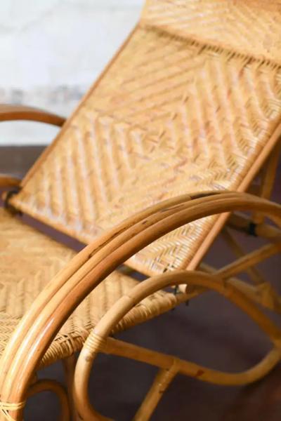 Reed chaise longue with armrests and footrest Italy 1980