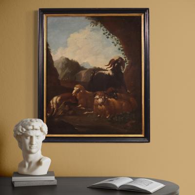 Refined bucolic landscape painting from the 17th century