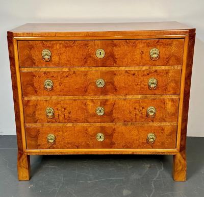 Refinished Biedermeier Four Drawer Satin Birch Chest Dresser or Commode 1850s