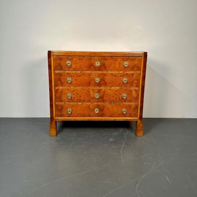 Refinished Biedermeier Four Drawer Satin Birch Chest Dresser or Commode 1850s