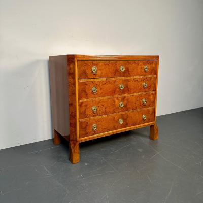 Refinished Biedermeier Four Drawer Satin Birch Chest Dresser or Commode 1850s