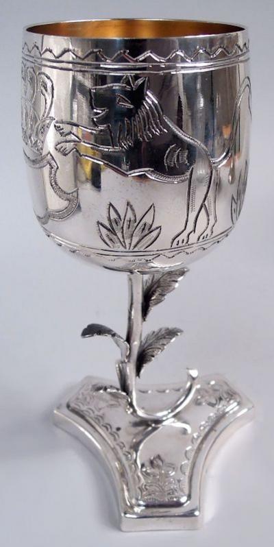 Regal Sterling Silver Deer Lion Goblet with Leafing Stem