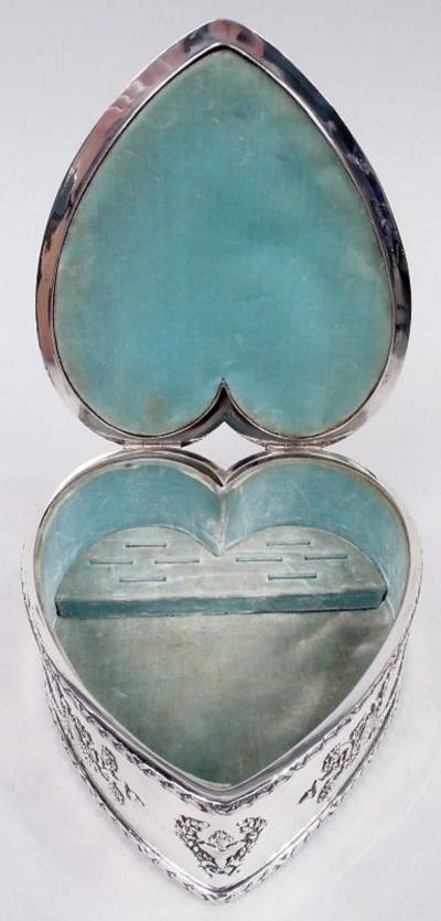 Regal and Romantic Sterling Silver Heart Shaped Jewelry Box