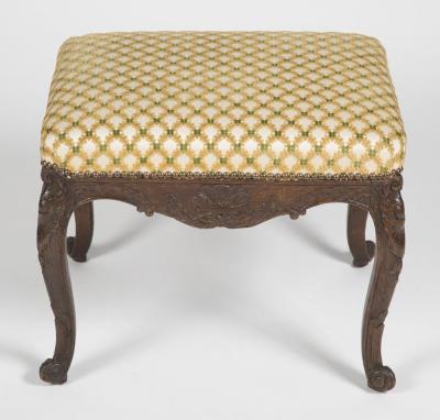 Regence Oak Carved Stool with Nailhead Upholstered Seat