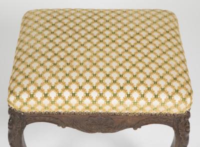 Regence Oak Carved Stool with Nailhead Upholstered Seat
