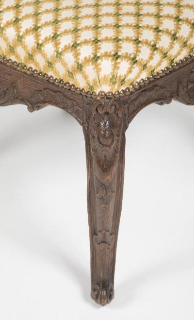 Regence Oak Carved Stool with Nailhead Upholstered Seat