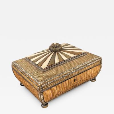 Regency Anglo Indian Quill Work Vizagapatam Sandalwood Sewing Box
