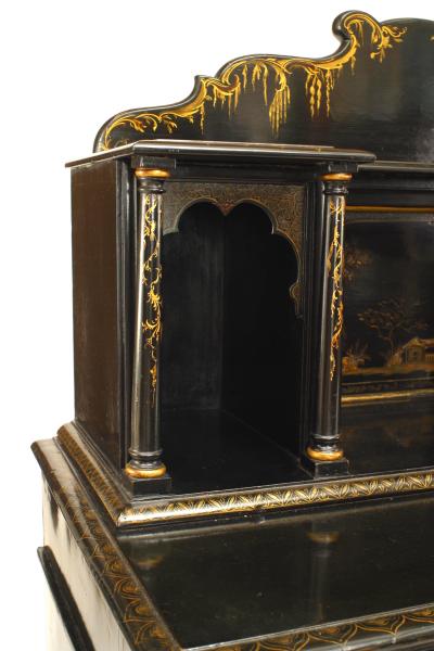 Regency Black Lacquered Chinoiserie Sideboard