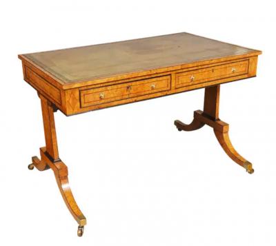 Regency Burr Elm and Ebonized Writing Table