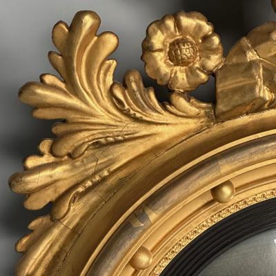 Regency Circular Convex Wall Mirror Giltwood Eagle Motif USA 1950s